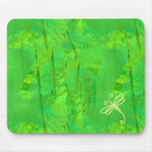 Alfombrilla De Ratón Toque De Libélula De Dragón Verde Arte (Frente)