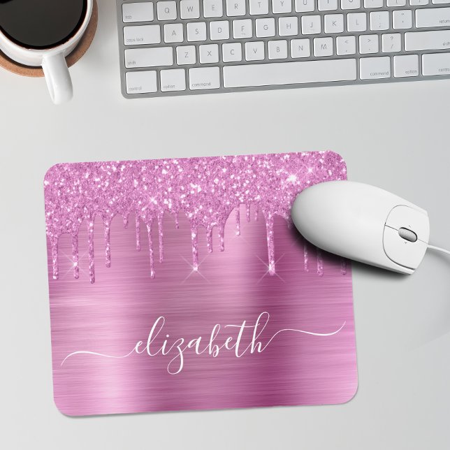Alfombrilla De Ratón Toque de ratón monograma Purpurina rosado (Subido por el creador)