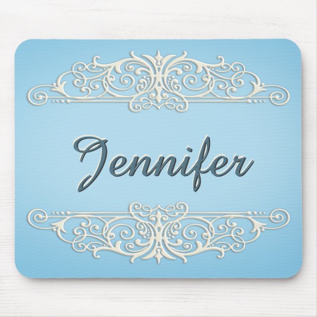 Alfombrilla De Ratón Torbellino victoriano en crema azul (Frente)
