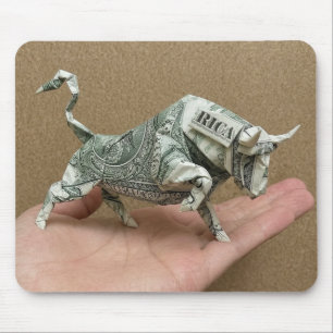 Alfombrilla De Ratón Toro de origami de dólar