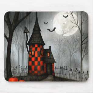 Alfombrilla De Ratón Torre de Halloween de damero gótico