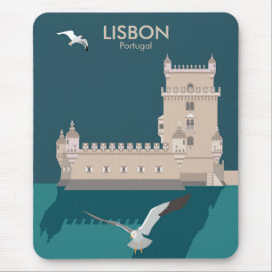 Alfombrilla De Ratón Torre de Lisboa de Belem al estilo de un afiche vi