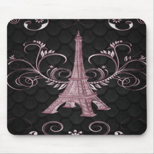 Alfombrilla De Ratón Torre Eiffel Pink Floral Swirl