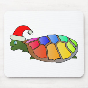 Alfombrilla De Ratón Tortuga arco iris con Sombrero Santa