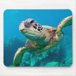 Alfombrilla De Ratón Tortuga de mar verde que nada sobre el arrecife de