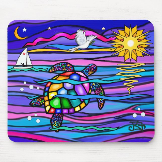 Alfombrilla De Ratón Tortuga marina (azul / rosa) (Frente)