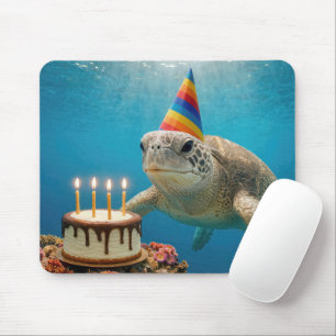Alfombrilla De Ratón Tortuga marina con pastel de cumpleaños