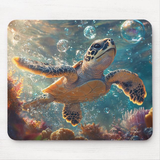Alfombrilla De Ratón Tortuga marina de bebé con burbujas (Frente)