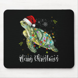 Alfombrilla De Ratón Tortuga Santa Hat Feliz Navidad Luces navideñas Fi