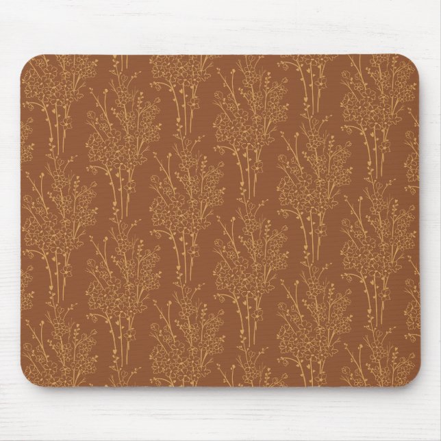 Alfombrilla De Ratón Tossed Floral Silhouette Botanical | Burnt Umber (Frente)