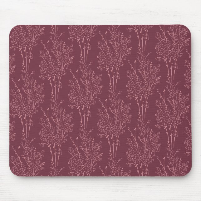 Alfombrilla De Ratón Tossed Floral Silhouette Botanical | Deep Burgundy (Frente)