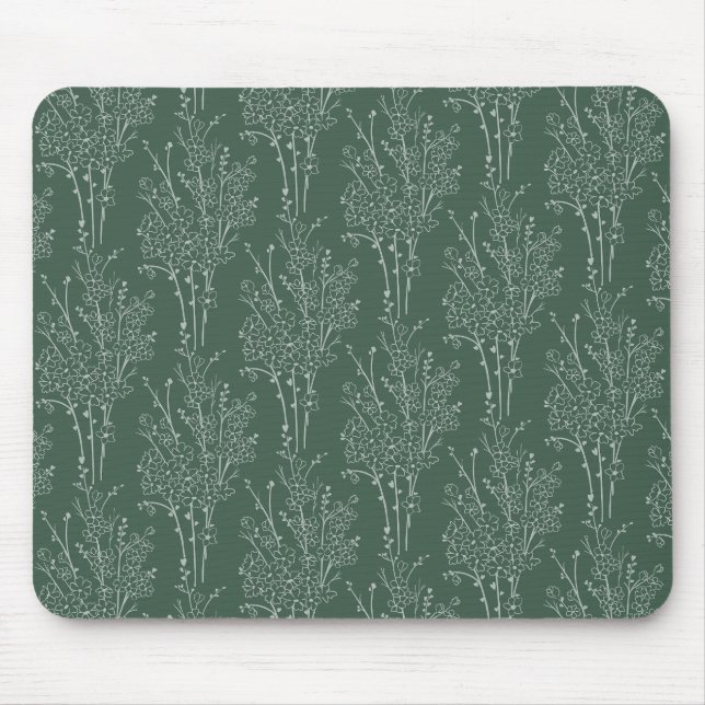 Alfombrilla De Ratón Tossed Floral Silhouette Botanical | Deep Forest (Frente)