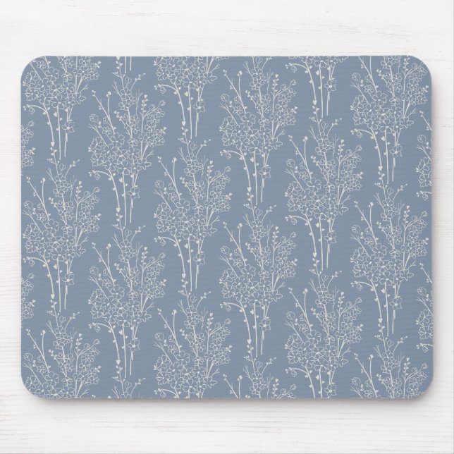 Alfombrilla De Ratón Tossed Floral Silhouette Botanical | Faded Blue (Frente)