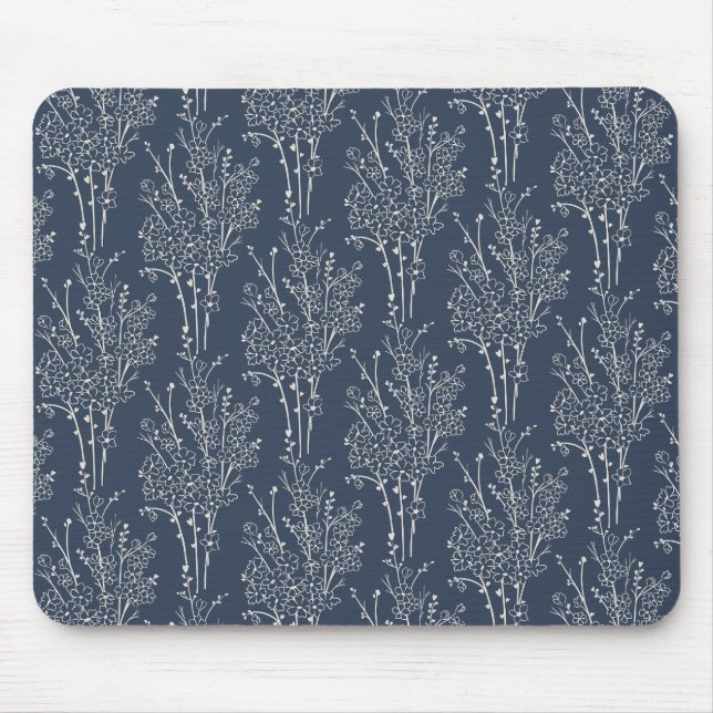 Alfombrilla De Ratón Tossed Floral Silhouette Botanical | Inky Navy (Frente)