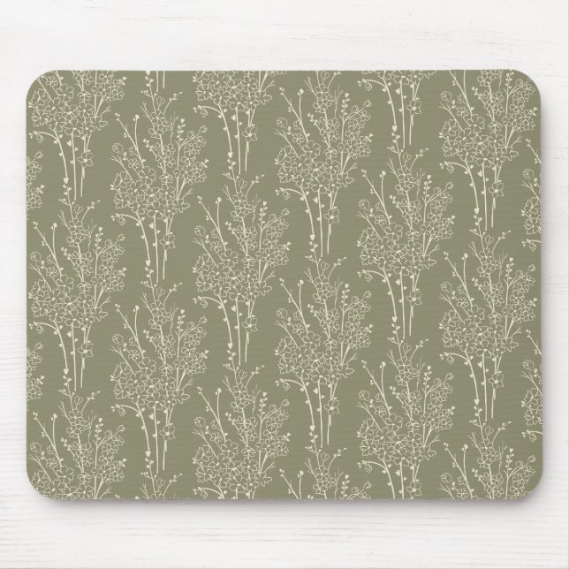Alfombrilla De Ratón Tossed Floral Silhouette Botanical | Muted Khaki (Frente)