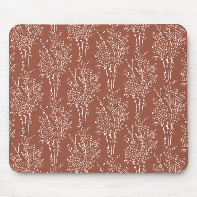 Alfombrilla De Ratón Tossed Floral Silhouette Botanical | Rusty Sienna (Frente)