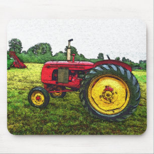 Alfombrilla De Ratón Tractor de granja rojo y amarillo
