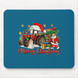 Alfombrilla De Ratón Tractor Navideño Alegre Con Santa Muñeco de Nieve