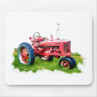 Alfombrilla De Ratón Tractor rojo del vintage en el campo