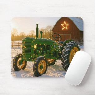 Alfombrilla De Ratón Tractor verde de Navidad con luces brillantes