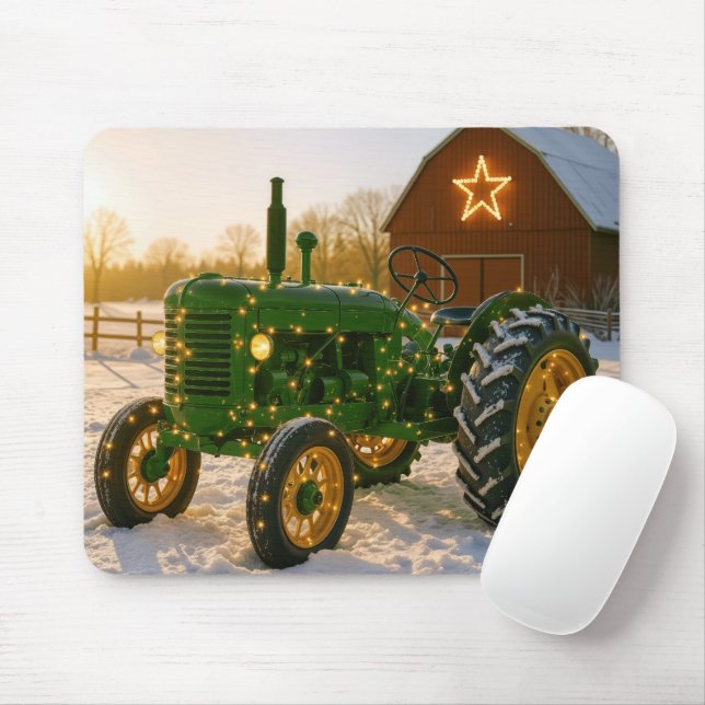 Alfombrilla De Ratón Tractor verde de Navidad con luces brillantes (Con ratón)