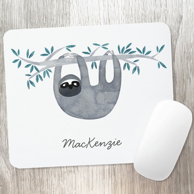 Alfombrilla De Ratón Traducción personalizada de eslogan (Sloth watercolor personalized custom name art mousemat)