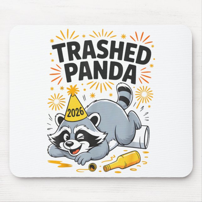Alfombrilla De Ratón Trashed Panda New Year 2026 Funny Drunk Raccoon  (Frente)