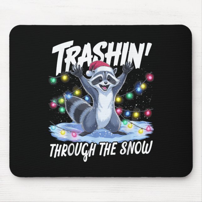 Alfombrilla De Ratón Trashin' Through The Snow Funny Christmas Raccoon  (Frente)