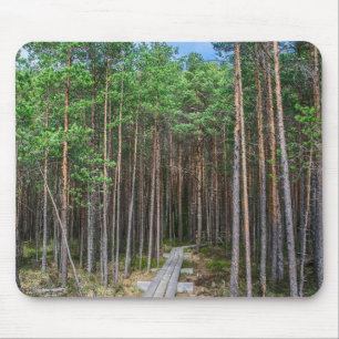 Alfombrilla De Ratón Trayectoria de madera en bosque de pinos