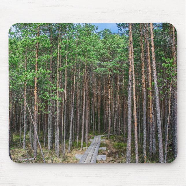 Alfombrilla De Ratón Trayectoria de madera en bosque de pinos (Frente)