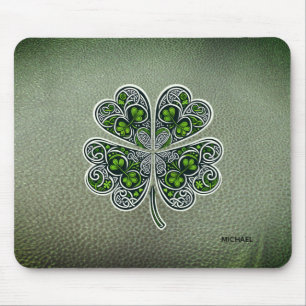 Alfombrilla De Ratón Trébol Shamrock Cuero Verde Día de San Patricio 