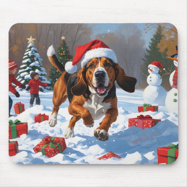 Alfombrilla De Ratón Treeing Walker Coonhound Nieve con Sombrero de Nav (Frente)