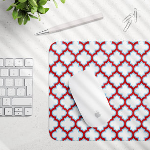 Alfombrilla De Ratón Trellis blanca y roja, Entramado, Quatrefoil