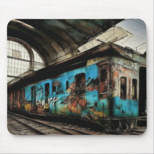 Alfombrilla De Ratón Tren abandonado con arte urbano de grafitis