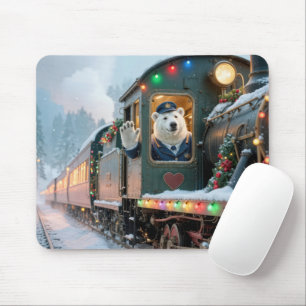 Alfombrilla De Ratón Tren de Navidad con Oso Polar Saludando