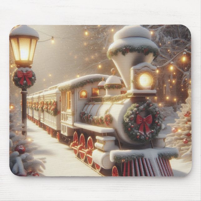 Alfombrilla De Ratón Tren mágico de Navidades de invierno en Wonderland (Frente)