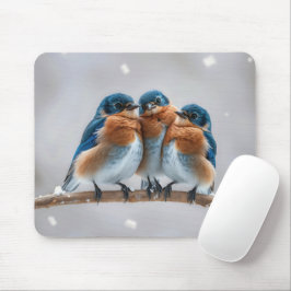 Alfombrilla De Ratón Tres Bluebirds en una rama nevada