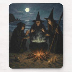 Alfombrilla De Ratón Tres brujas producen Cauldron Full Moon Beach