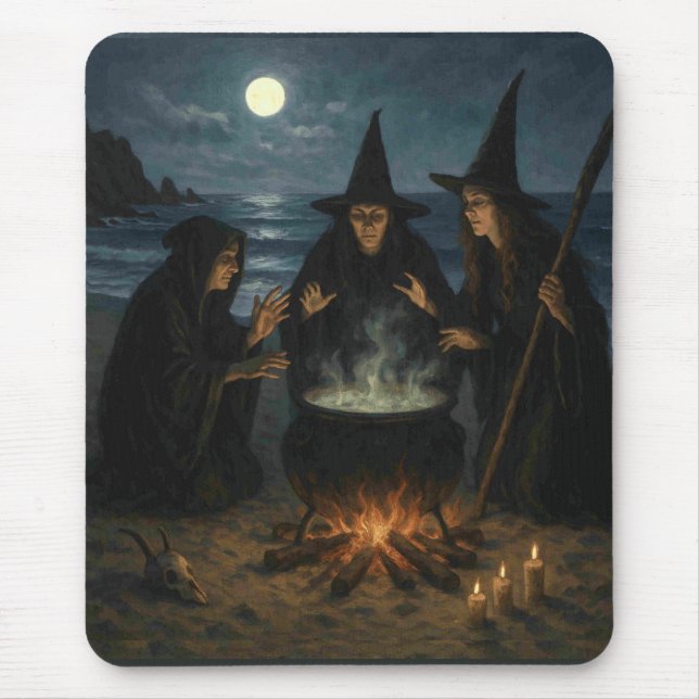 Alfombrilla De Ratón Tres brujas producen Cauldron Full Moon Beach (Frente)