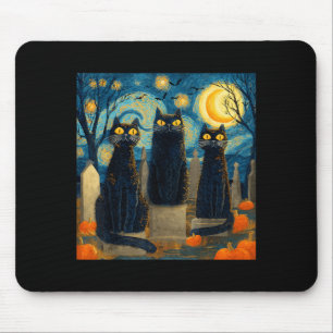 Alfombrilla De Ratón Tres Calabazas Gatos Negros Noche Estrellada Van G