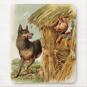 Alfombrilla De Ratón Tres cerditos lobo malo, cuento de hadas vintage