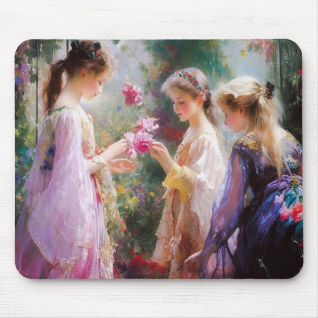 Alfombrilla De Ratón Tres chicas jugando en el jardín (Frente)