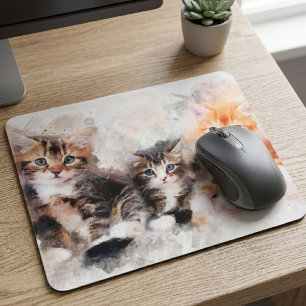 Alfombrilla De Ratón Tres gatitos hermosos y lindos acuarela
