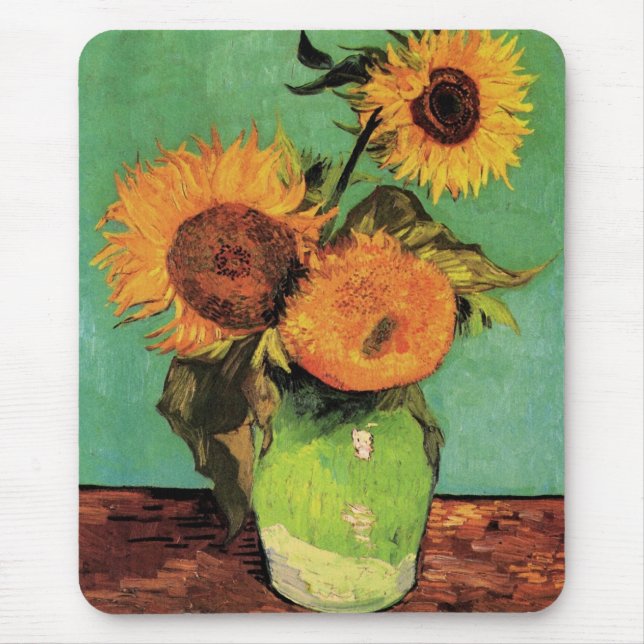 Alfombrilla De Ratón Tres girasoles en una bolsa de Vincent van Gogh (Frente)