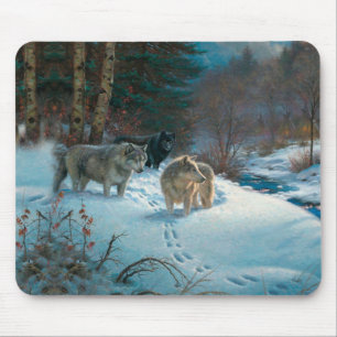 Alfombrilla De Ratón tres lobos en el bosque de invierno