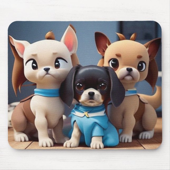 Alfombrilla De Ratón Tres pequeños cachorros de diseño moderno (Frente)