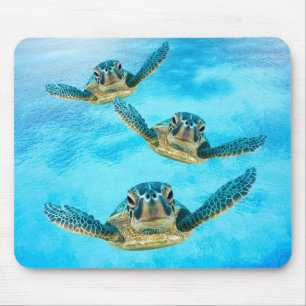 Alfombrilla De Ratón Tres tortugas de mar del bebé que nadan
