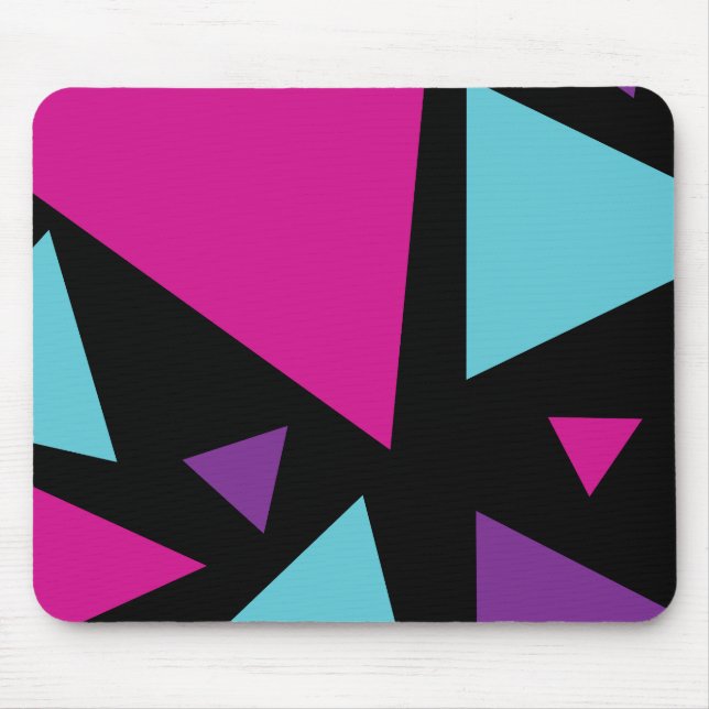 Alfombrilla De Ratón Triángulos en rosa, púrpura, azul y negro (Frente)