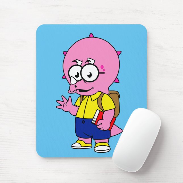 Alfombrilla De Ratón Triceratops Con Mochila Y Libro De Texto. (Con ratón)