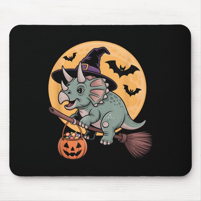Alfombrilla De Ratón Triceratops Gorra de Brujas Calabaza Halloween Ves (Frente)